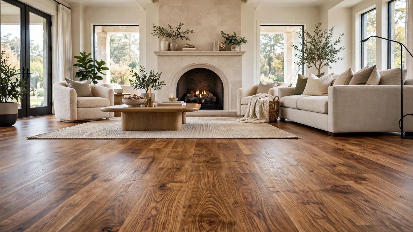 Living room with new hardwood flooring