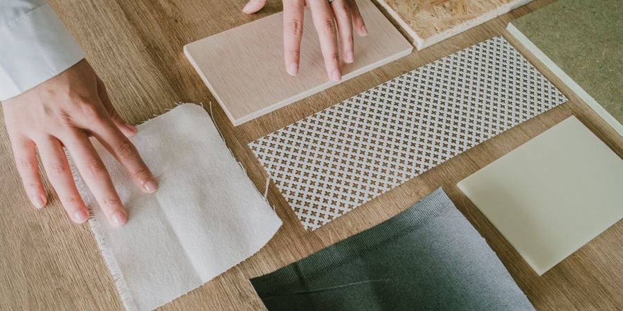 Comparing tile and stone samples side by side